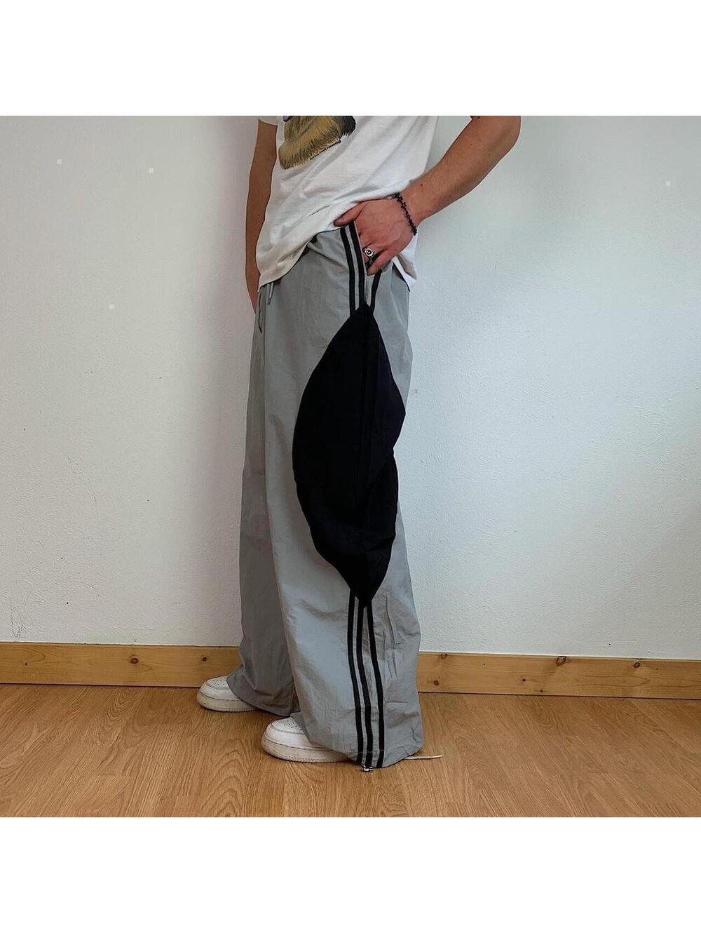 Cyber Y2k 2000s style SUPER BAGGY loose lightweight striped black and grey